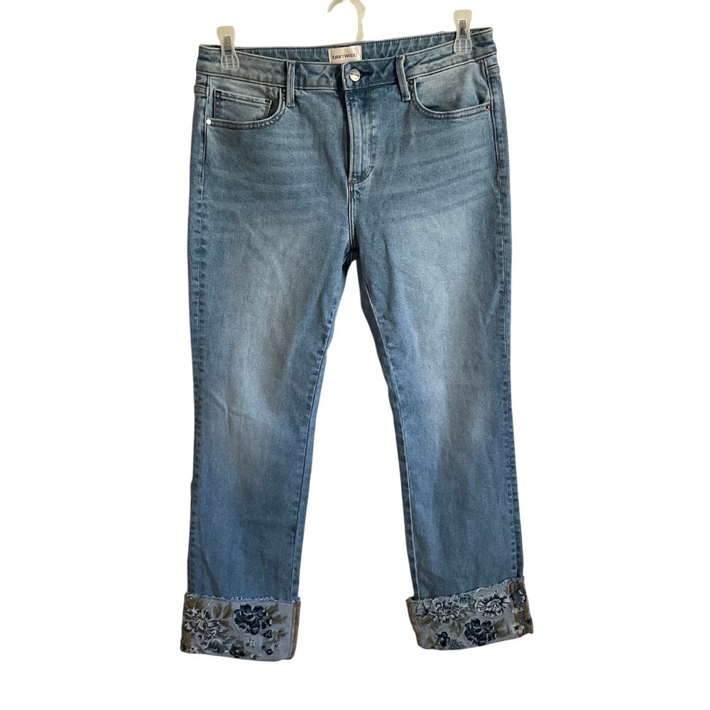 Driftwood Colette Floral Embroidered Cuff Cropped Jeans - Size‎ 10
